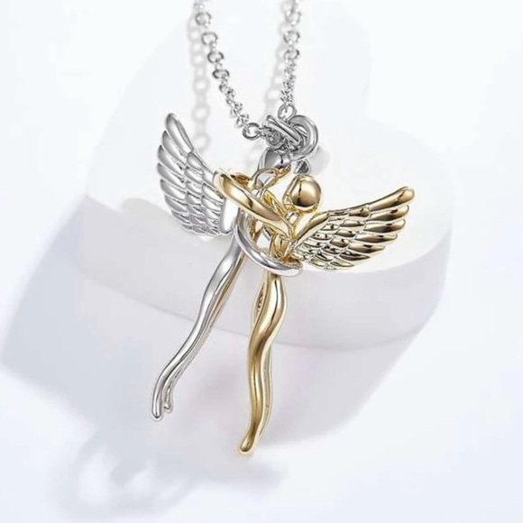 “Angels Embrace” Two Tone Abstract Heavenly Bodies Entangled Seraphim Necklace - Picture 1 of 13